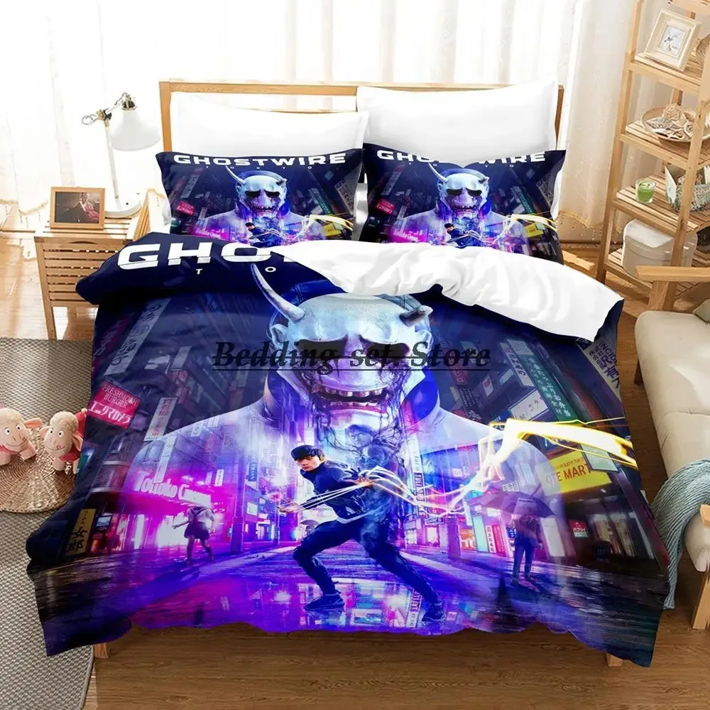 

Ghostwire：Tokyo Bedding Set Single Twin Full Queen King Size Bed Set Aldult Kid Bedroom Duvetcover Sets 3D Anime Bed Sheet Set