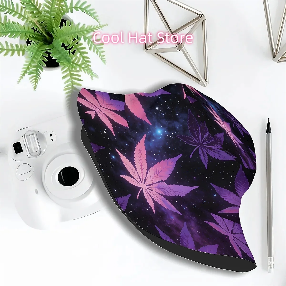 1pc Psychedelic Starry Sky and Leaf Elements Unisex Printed Fisherman Hat, Stylish Hat with Fun Personality, Outdoor Vacation Go