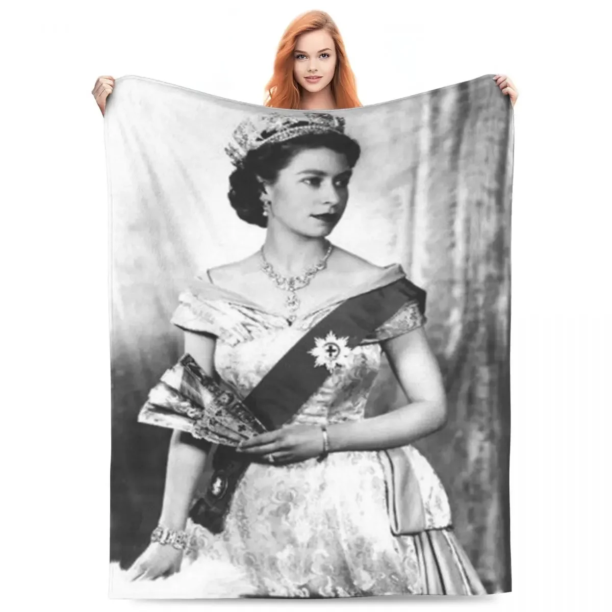 Warm Soft Blanket Office Queen Elizabeth II Of England Throw Blanket Retro Photo Flannel Bedspread Chair Colorful Sofa Bed Cover