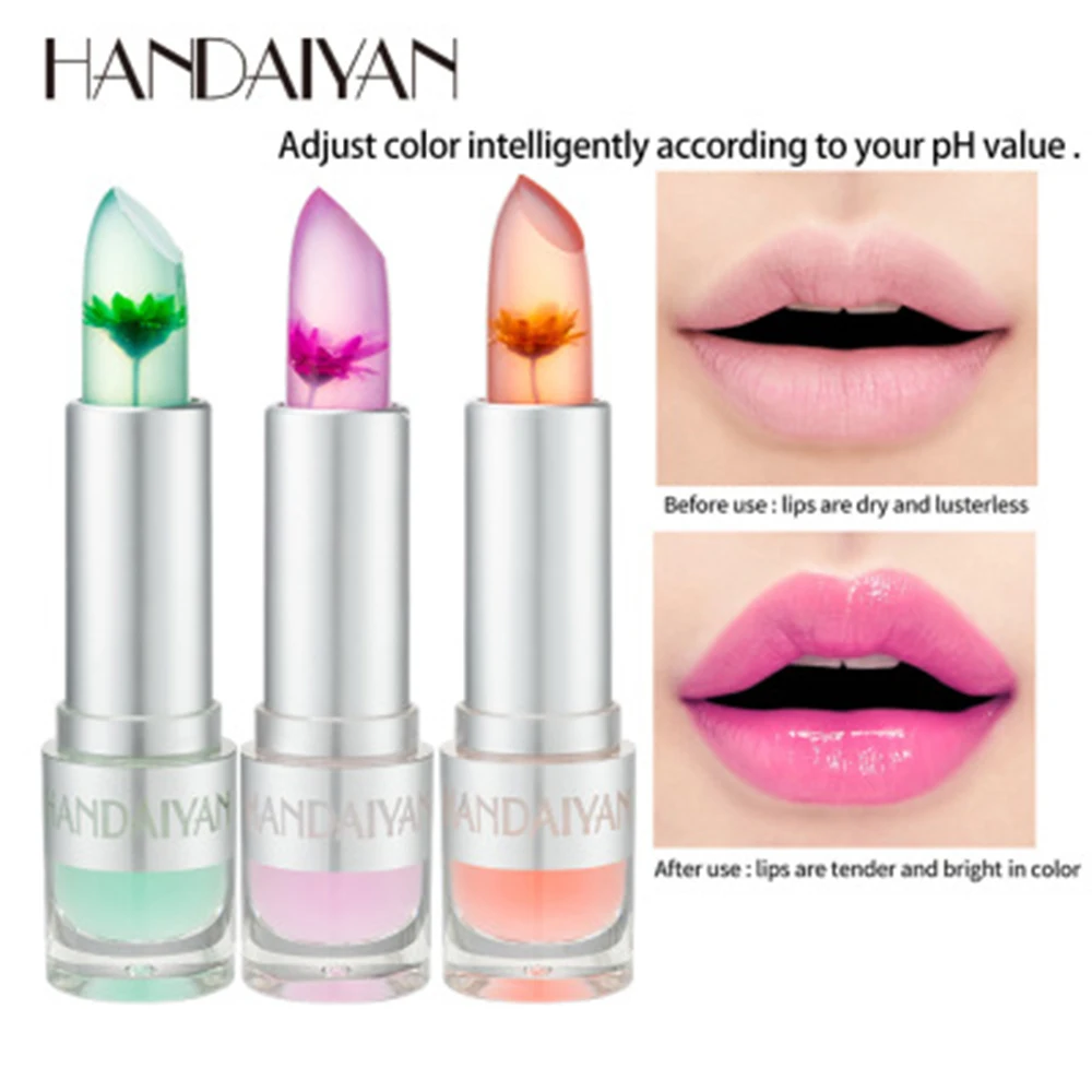 HANDAIYAN Temperature Color Changing Lip Balm Transparent Flower Crystal Jelly Lipstick Moisturizing Lip Care Makeup