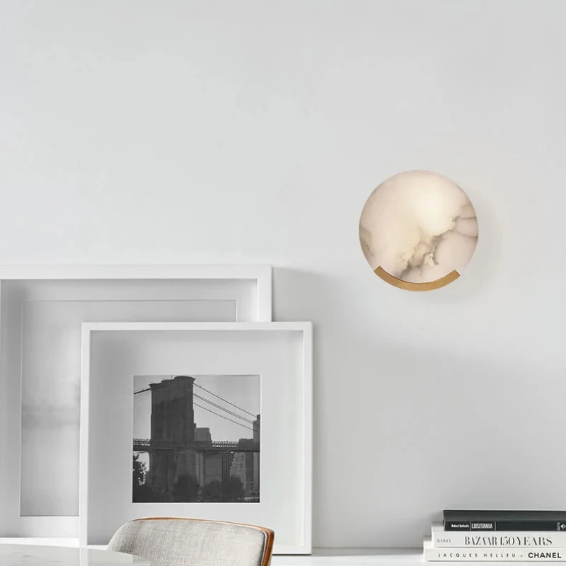 Modern Natural Wall Sconce with Brass Base for Bedroom Bedside Bathroom Vanity Hallway Lighting