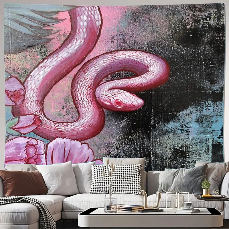 Floral Serpent Tapestry Mystical Forest Wall Hanging Bohemian Home Decor Psychedelic Art Nature Lover Gift Gothic Aesthetic Trip