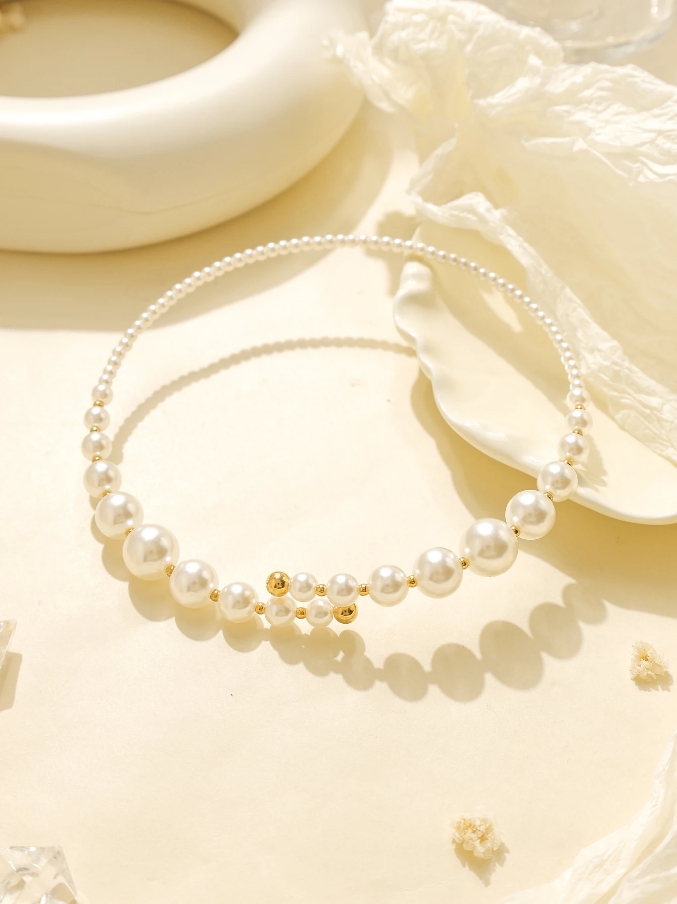 Sweet and Elegant Pearl Necklace Simple Pearl Beaded Collar Open Women's Neck Waterproof Jewelry Gift