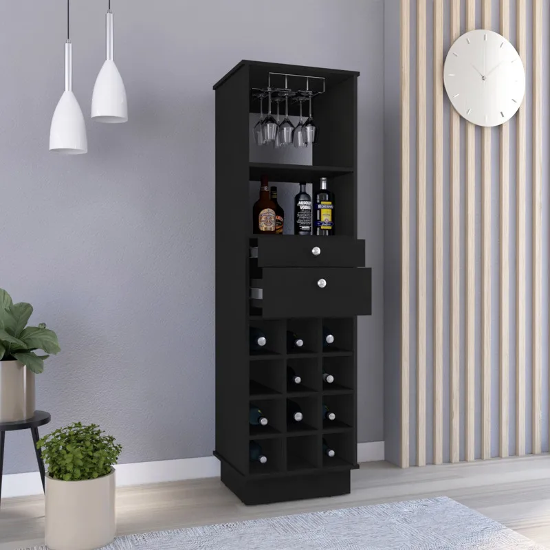 

Bar Cabinet Bureck, Two Drawers, Twelve Wine Cubbies, Black Wengue Finish
