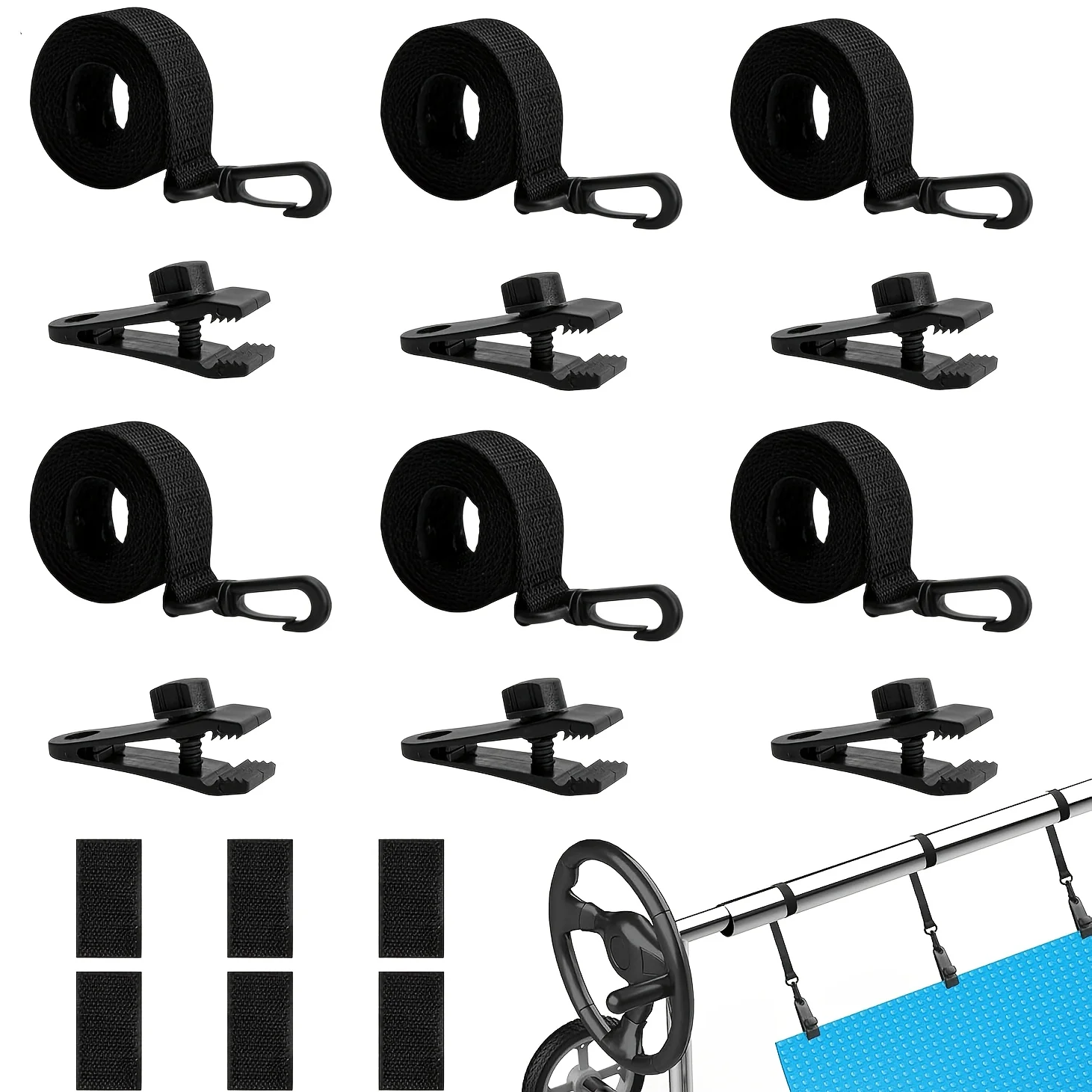 18 Pcs Inground Pool Solar Cover Reel Fix Kit Hook Straps Clips Contact Holders Tie Down Swimming Pool Install Accessory Set