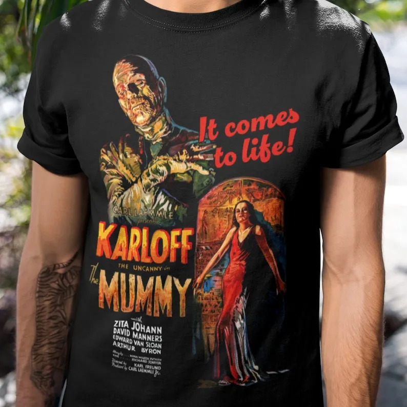 The Mummy T Shirt, The Mummy Movie Poster T Shirt, Classic Horror Movie Short Sleeve Tee