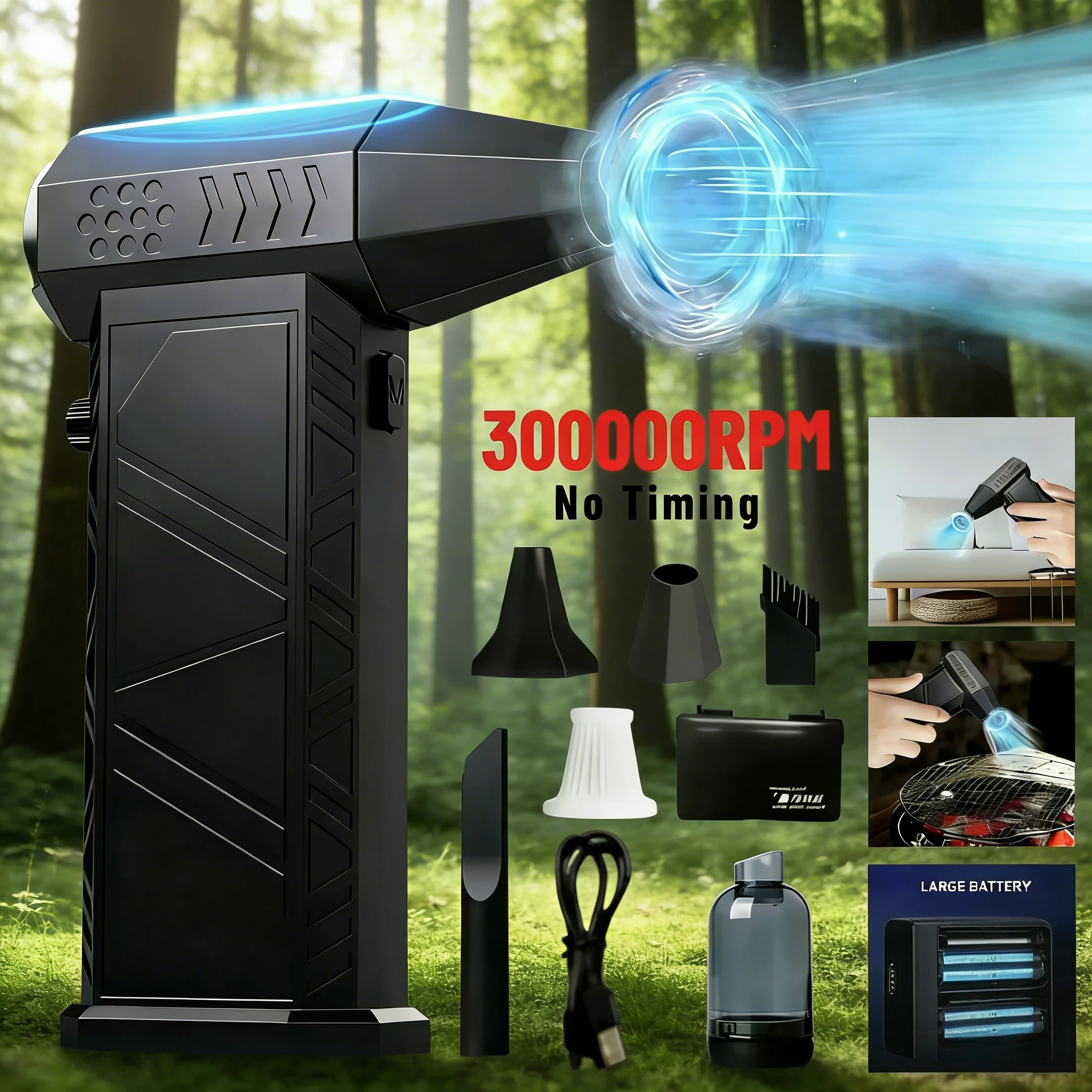 

X9 Portable Camping Fan | 6000mAh Type-C 300000RPM 150W 53m/s Typhoon Wind