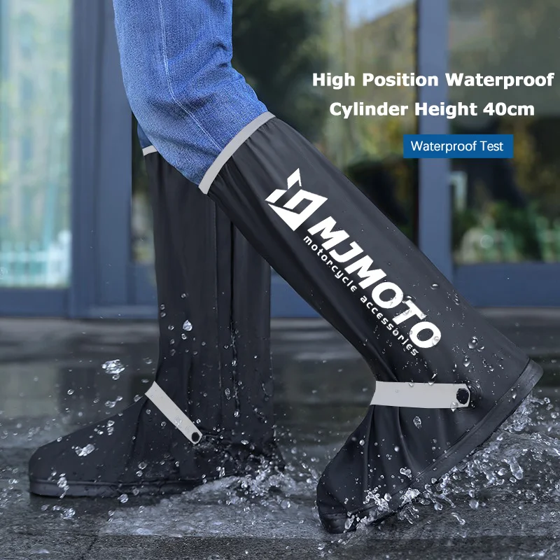 Classic Black Men's High Tube Rain Shoe Covers Waterproof Reusable Motorcycle Cycling Bike Rain Boot Rainproof Shoes Cover S-XXL