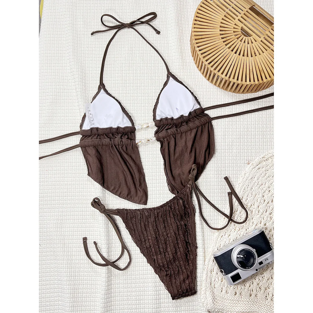 Gefalteter Tankini-Bikini, Damen-Badeanzug, zweiteiliges Bikini-Set, hoch geschnittener Badeanzug, Badebekleidung, Modell V7154C. – Detail 10