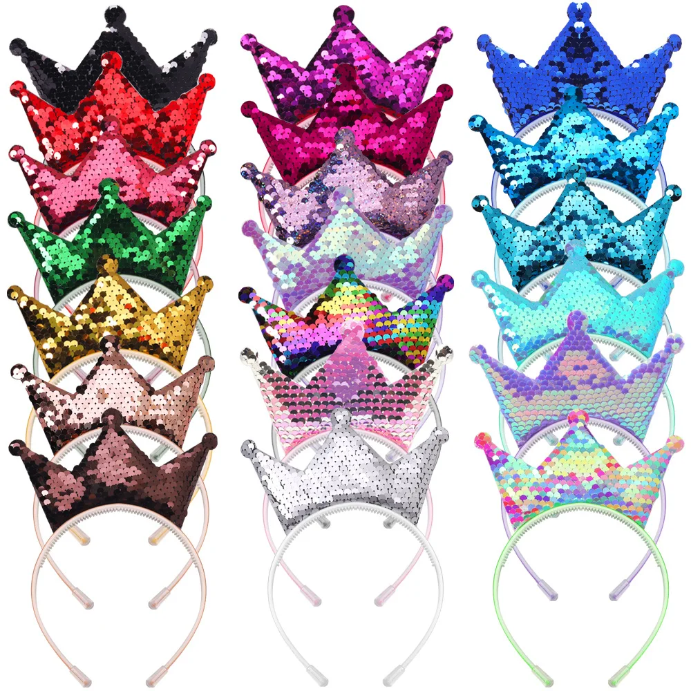 

20pcs Sequins Crown Headband Princess Shiny Gold Hair Hoop Women Hair band Accessories Birthday Party Favors Tiaras Supplies
