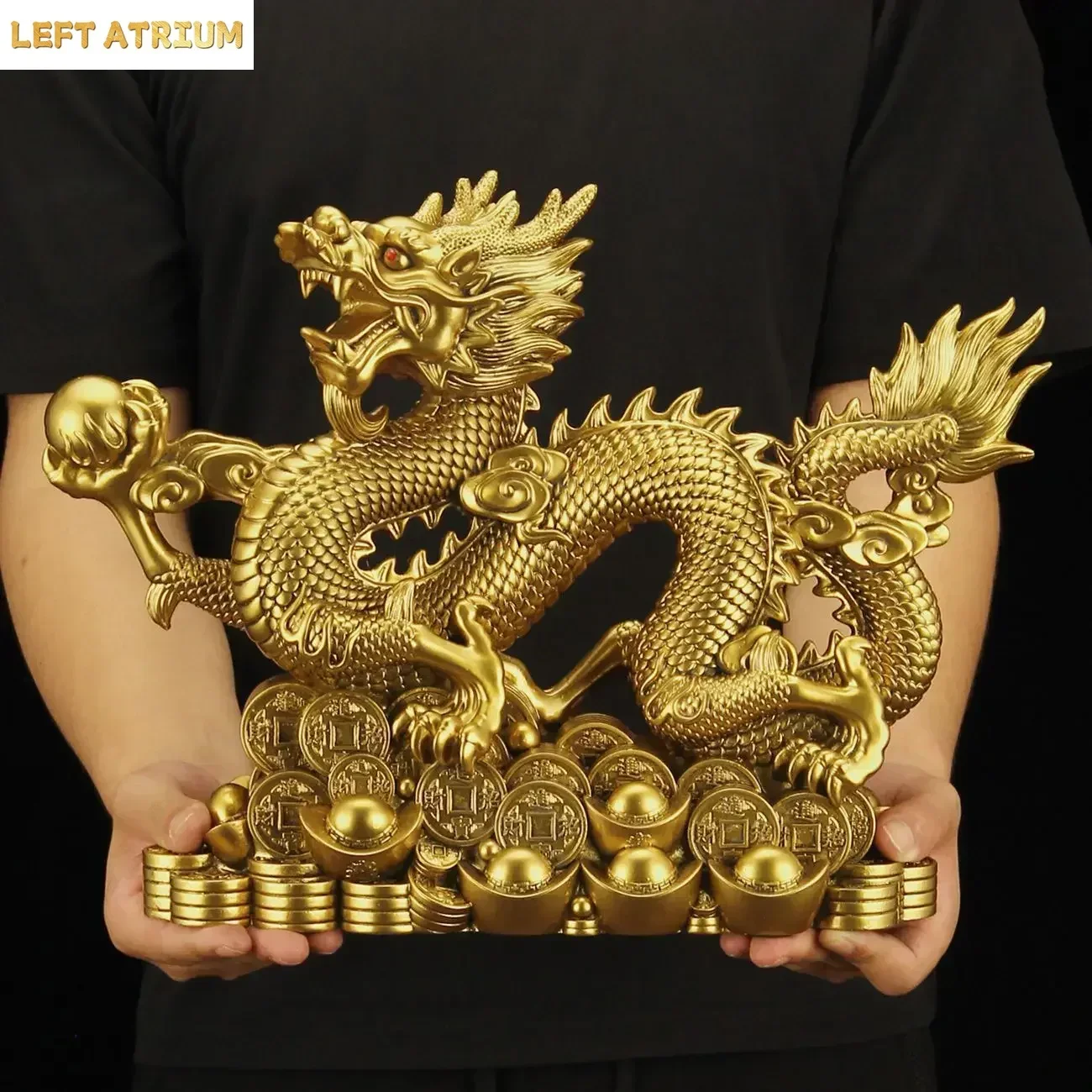 Fengshui Five-clawed Dragon Copper Color Ornaments Attract Wealth Boss Office Living Room Gateway Zodiac Mascot Crafts