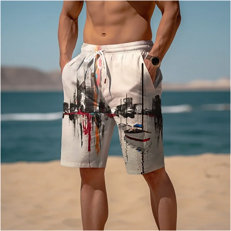 

Fashion Lake Reflection Pattern Beach Short Mens Trend Personalization 3D Printed Board Shorts Loose Casual Oversized Swim Trunk