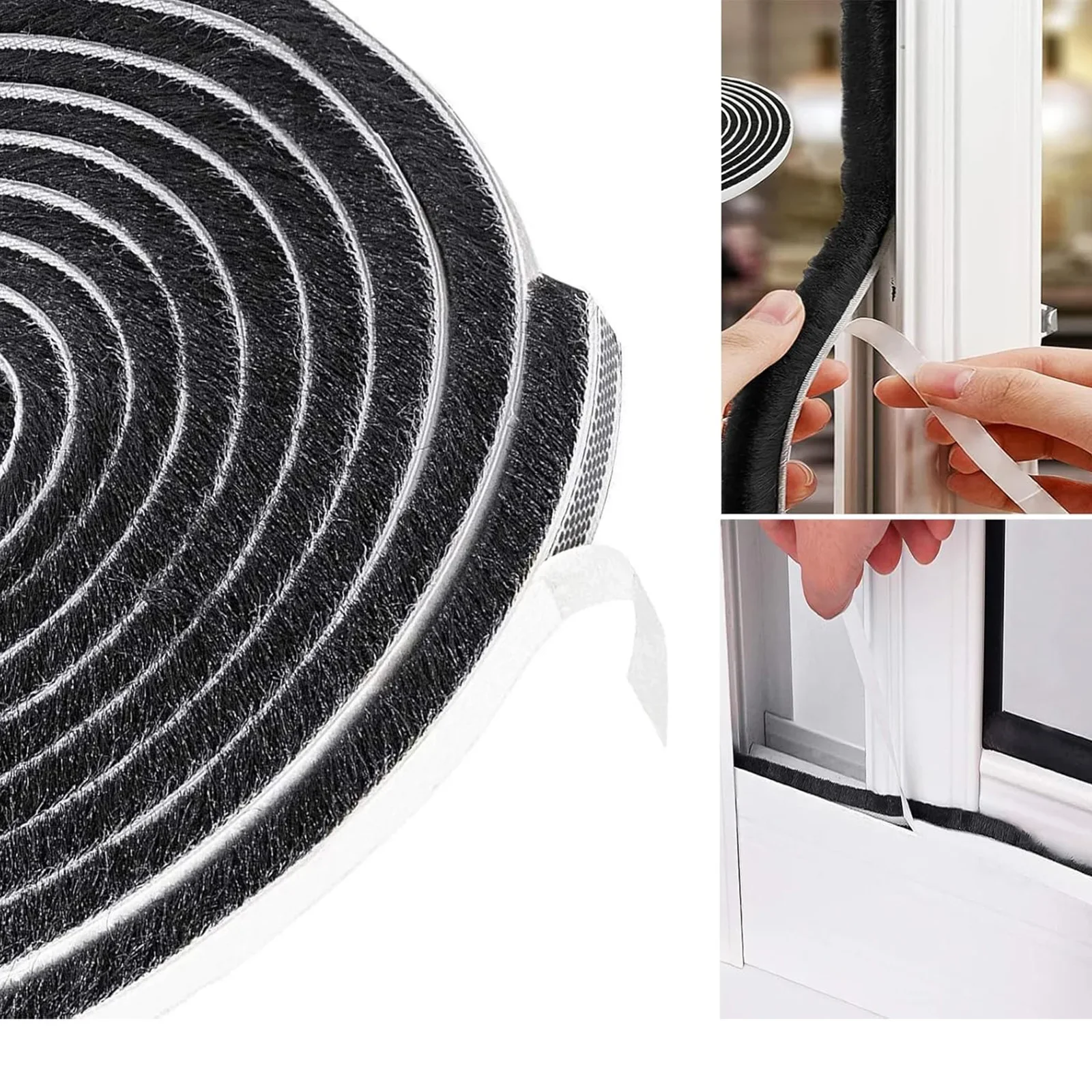 Self Backing Door Window Seal Strip 5m Length 9mm Width Weatherproof Noise Reduction Dustproof Polyester Fiber