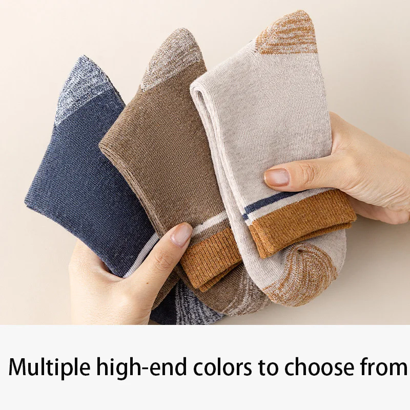 Neue 5 Paar Hochwertige Herrensocken für Herbst und Winter, Verdickte Socken für Männer, Wärmesocken, Einfarbige Baumwollsocken für Männer – Detail 2
