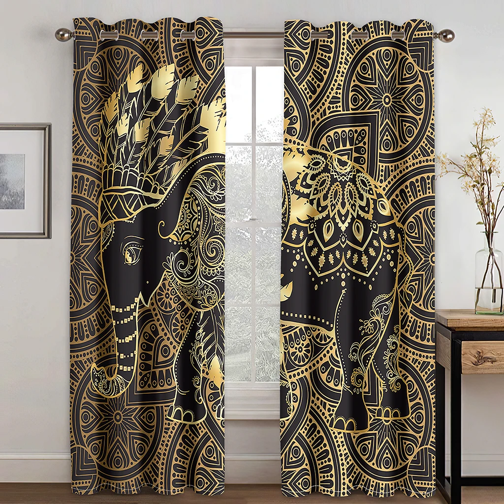 Ancient Egyptian Pharaohs Retro Baroque Grommet Top 2 Pieces Thin Shading Drapes Window Curtain For Living Room Bedroom Decor