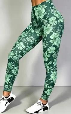 Women Light Blue Big Floral Print Fleece Lined Leggings Mid Waist High Stretch Yoga Workout Pants