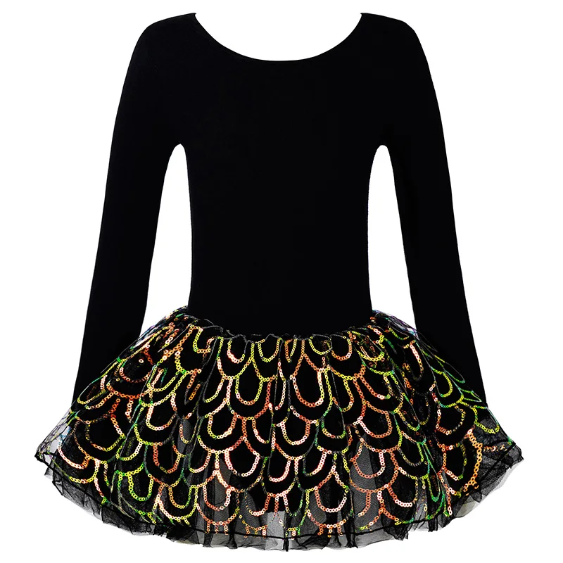 الفتيات الباليه الرقص ثلاث طبقات توتو يوتار لفتاة الجمباز الرقص مع الكلاسيكية طويلة الأكمام سباركلي الترتر فستان رقص