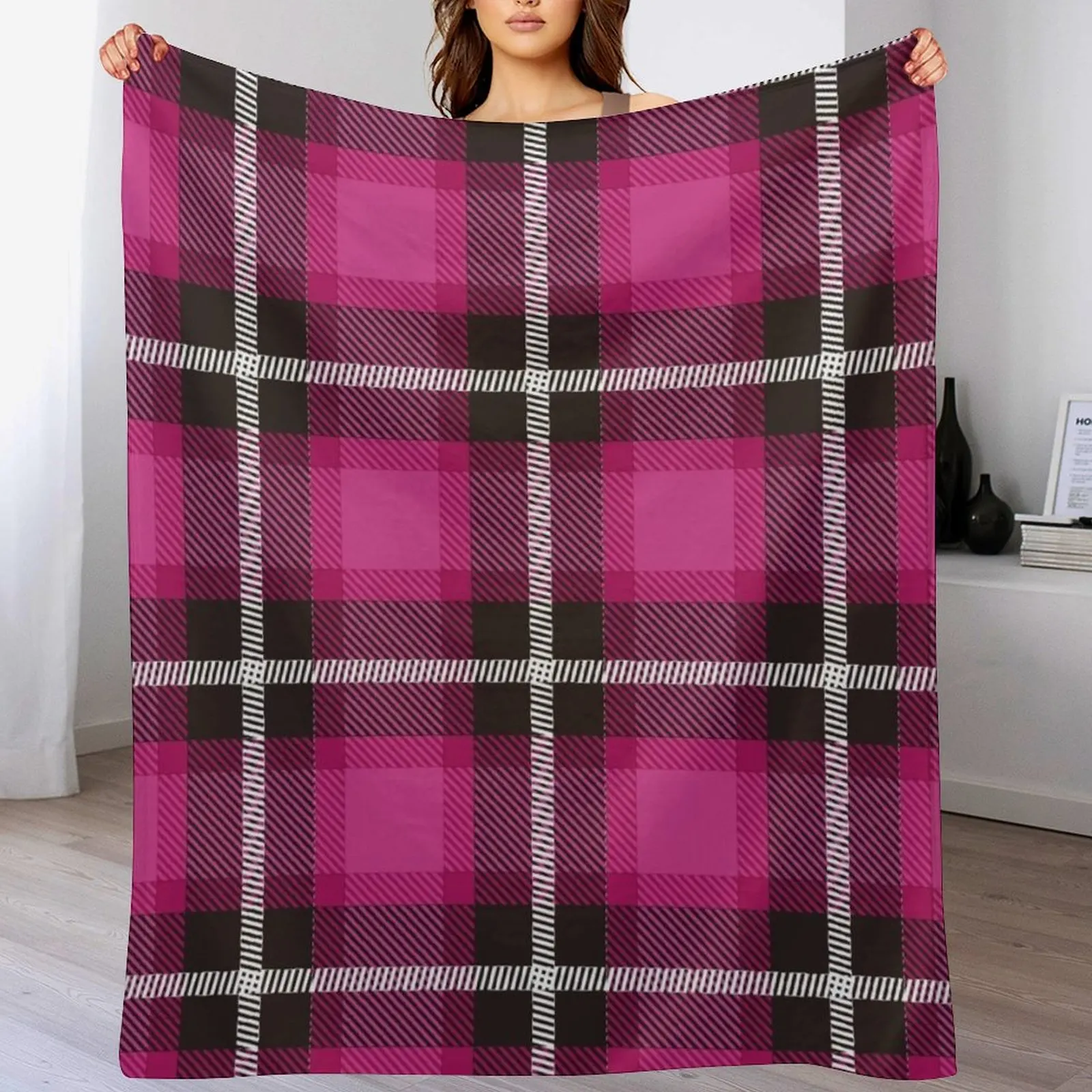 Magenta Plaid Throw Blanket