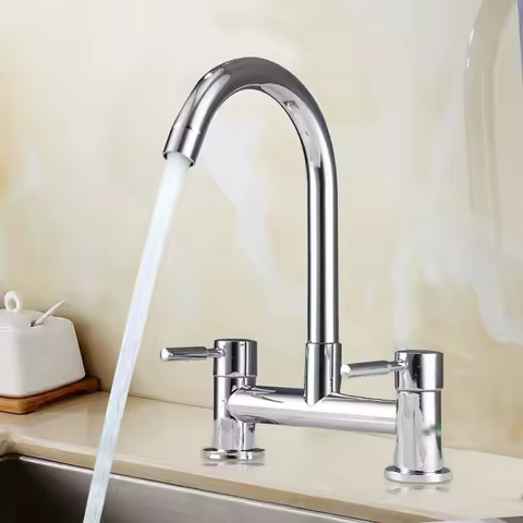 Kitchen Sink Tap Double Handle Hot And Cold Water Mixer Tap Degree Swivel Deck Mounted Bathroom Kitchen Faucets