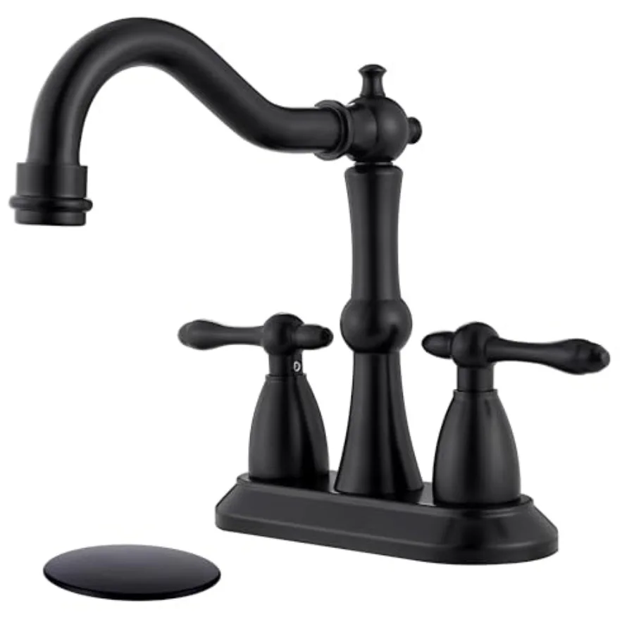 

Antique Bathroom Sink Faucet Stainless Steel 4 inch Centerset Vanity Faucet with Drain and Supply Hose Black Sink Faucet Bathro