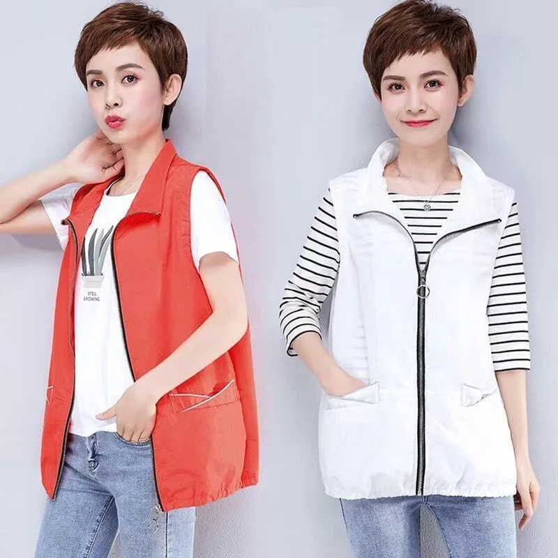 

Vest Jacket Women Summer Single-Layer Sunscreen Sleeveless Coat 2024 New Large Size Outside Wearing Thin Waistcoat Female Blouse