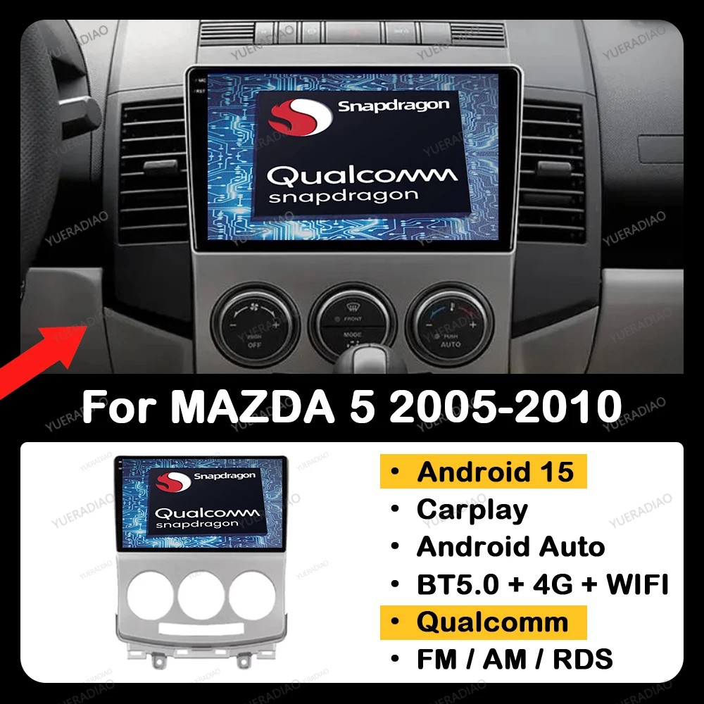 

Автомобильный радиоприемник Android 15 для MAZDA 5 2005 2006 2007 2008-2010 QLED мультимедийный видеоплеер GPS NAVI 4G WIFI головное устройство Qualcomm BT