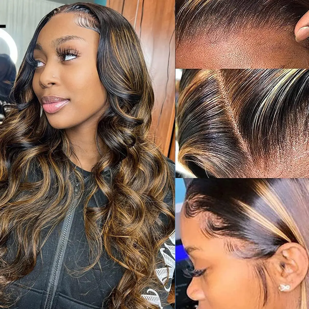 Ombre Highlight 13X6 Body Wave Lace Front Wigs Human Hair 1B/30 Brown Colored HD Transparent Lace Frontal Wigs Pre Plucked 180% Density 30 Inch Balayage Glueless Wig for Women image 7