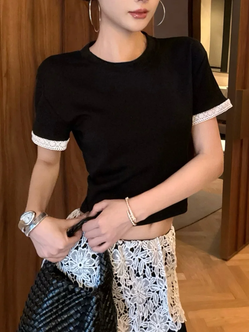 Alien Kitty-Conjunto de dos piezas suave para mujer, camisetas ajustadas de oficina para mujer, trajes de faldas de encaje informales de cintura alta, verano 2025, 2025