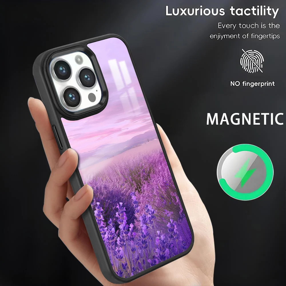 

Lavender Fields Painting Phone Case For iPhone 16 15 14 13 12 11 Pro Max Plus Mini Magsafe Magnetic Wireless Charging PC Cover
