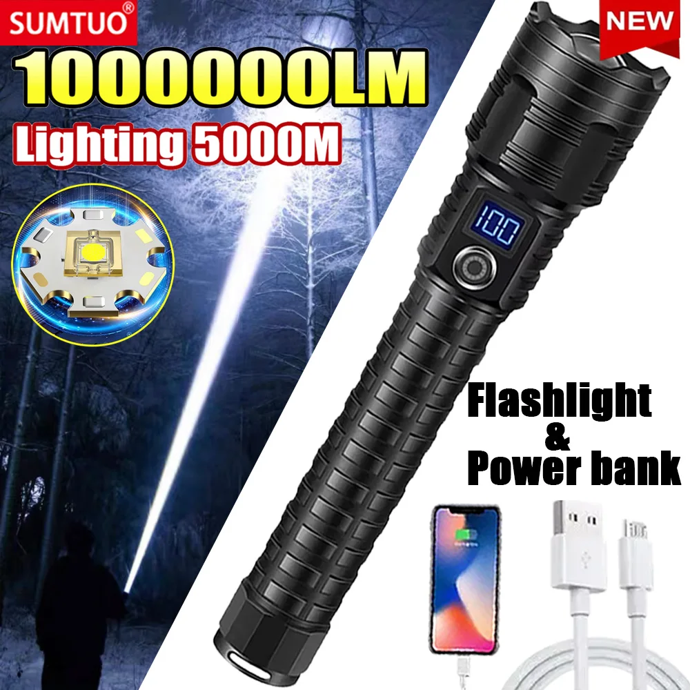 

10000mAh High Power LED Flashlights Type-C Rechargeable LED Torch 5000M Ultra Powerful Flashlight Outdoor Tactical Lantern