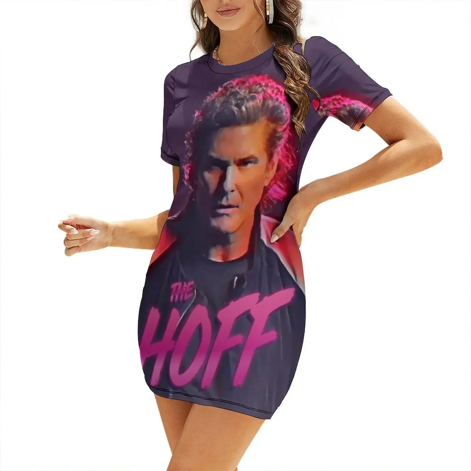 

The Hoff - David Hasselhoff Retro Allover Patten Short-Sleeved Dress dresses korean style