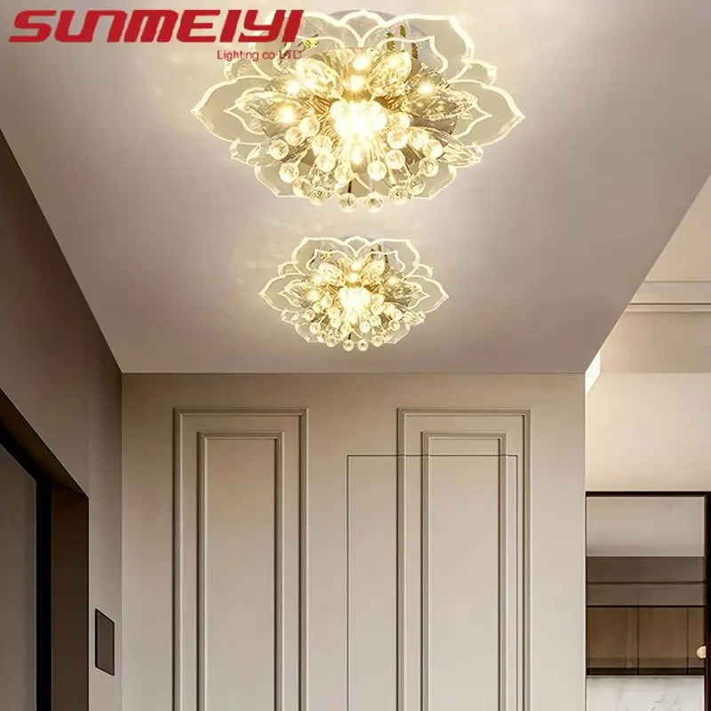 Modern Crystal Petals LED Ceiling Lights For Aisle Hallway Corridor Stairway Villa Gallery Kitchen Coffee Bar Indoor Lights