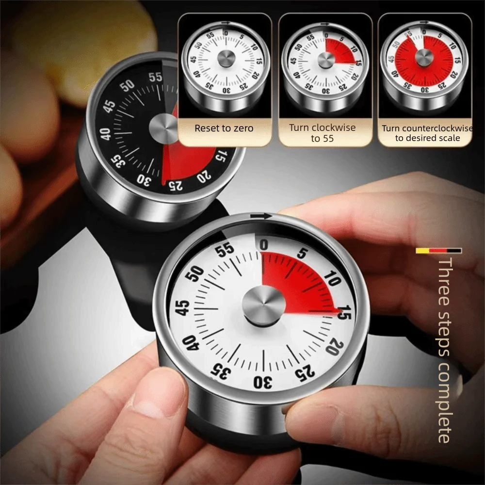 Magnetic Backing Mechanical Timer 60 Minute Duration Loud Alarm Kitchen Cooking Timer Stainless Steel Case Cooking Timer Clock