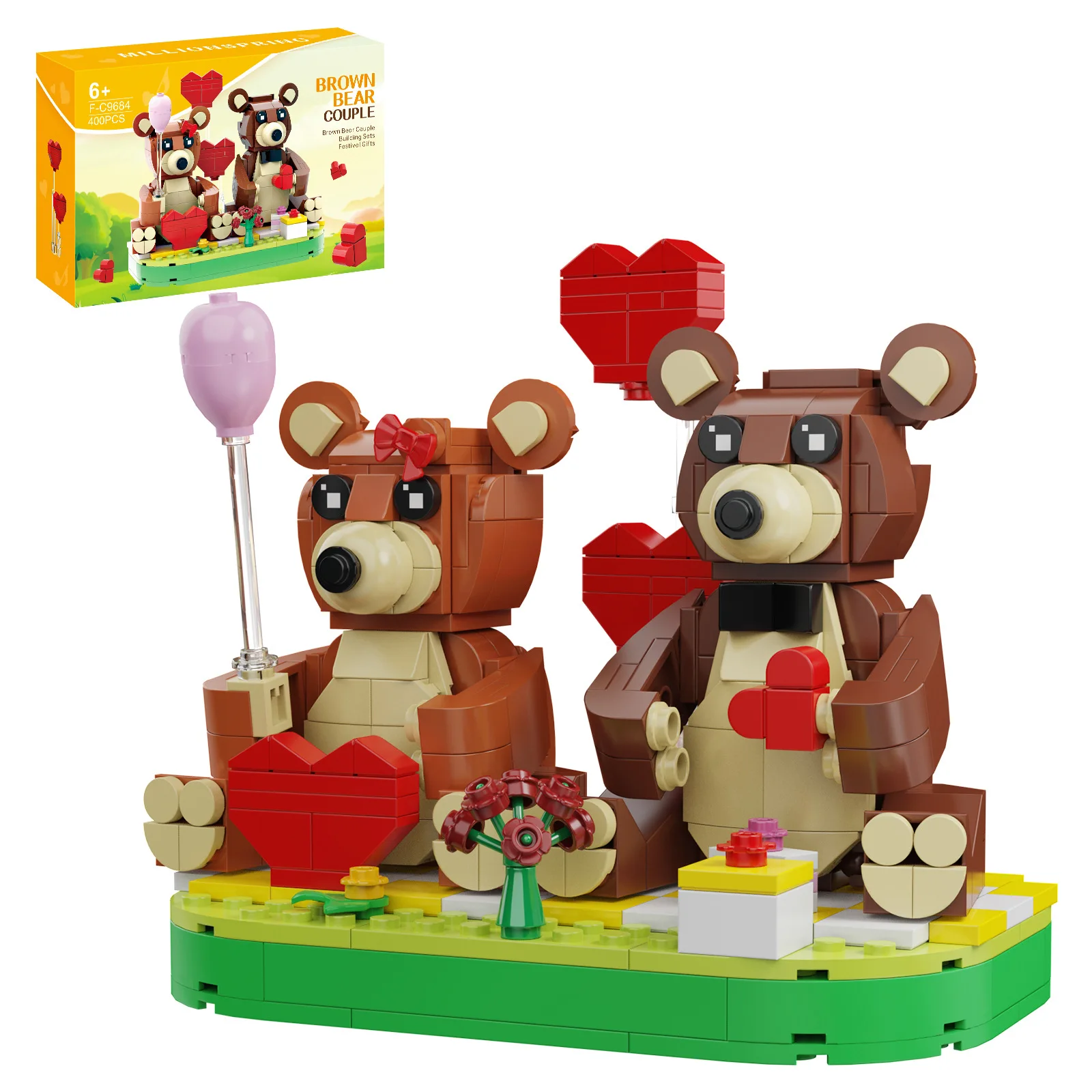 

Hot Valentine’s Day Brown Bear Romantic For Lover Building Bricks Present Collection for Kids Adults Birthday Girls Puzzle Gifts