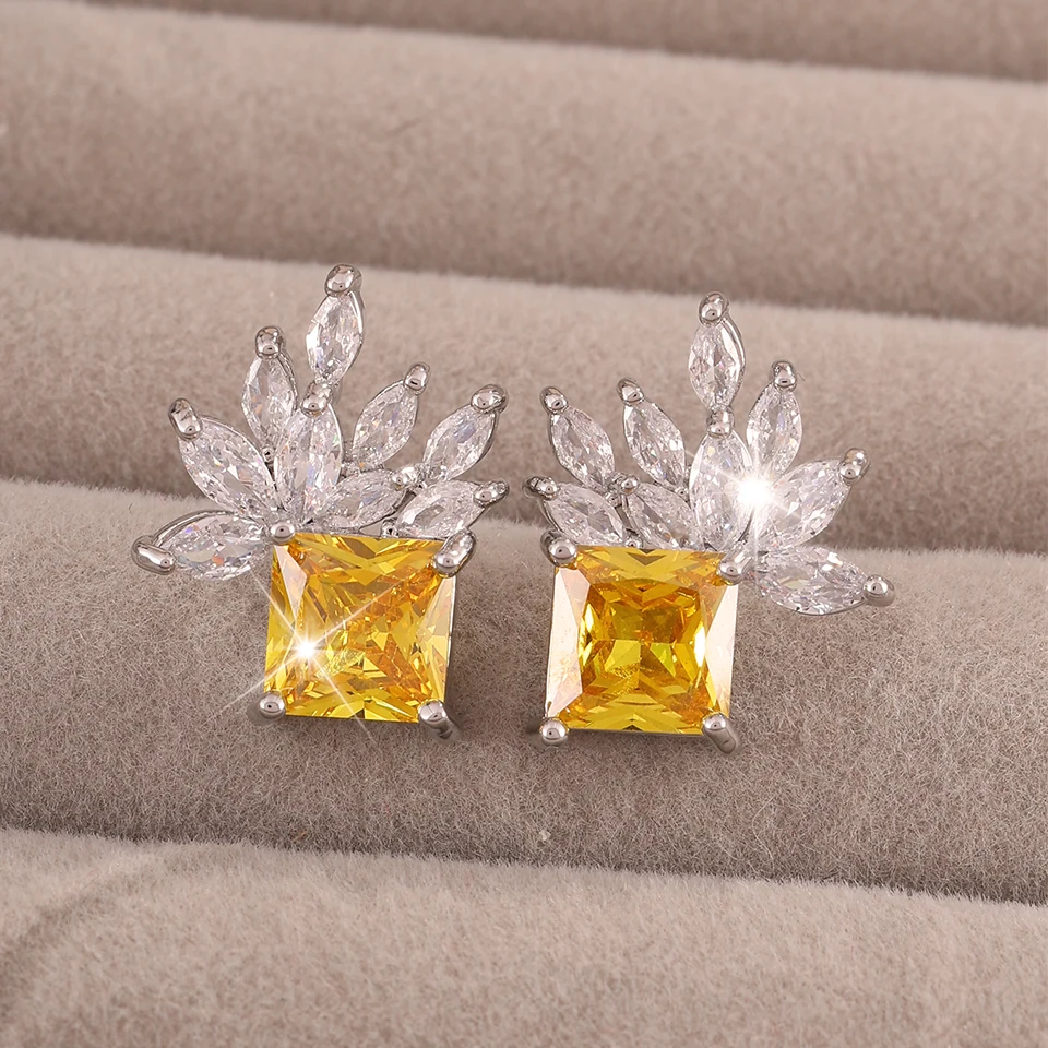 ZAKOL Neue, schlichte, elegante, quadratische Zirkonia-Ohrringe, glitzernde gelbe CZ-Ohrringe, luxuriöser Damen-Hochzeits- und Verlobungsschmuck