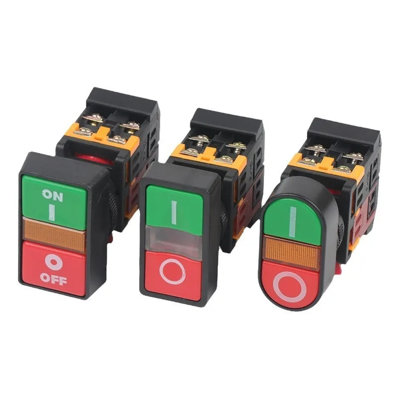 P188 22mm 220V AC ON/OFF START STOP 1 NO NC Two Buttons APBB-22N Momentary Double Push Button Switch with Light AS-22N PPBB-30N