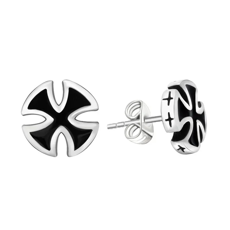 Retro Gothic Templar Iron Cross Earrings Men\'s Hypoallergenic Earrings Punk Trend Ethnic Style Alternative Jewelry