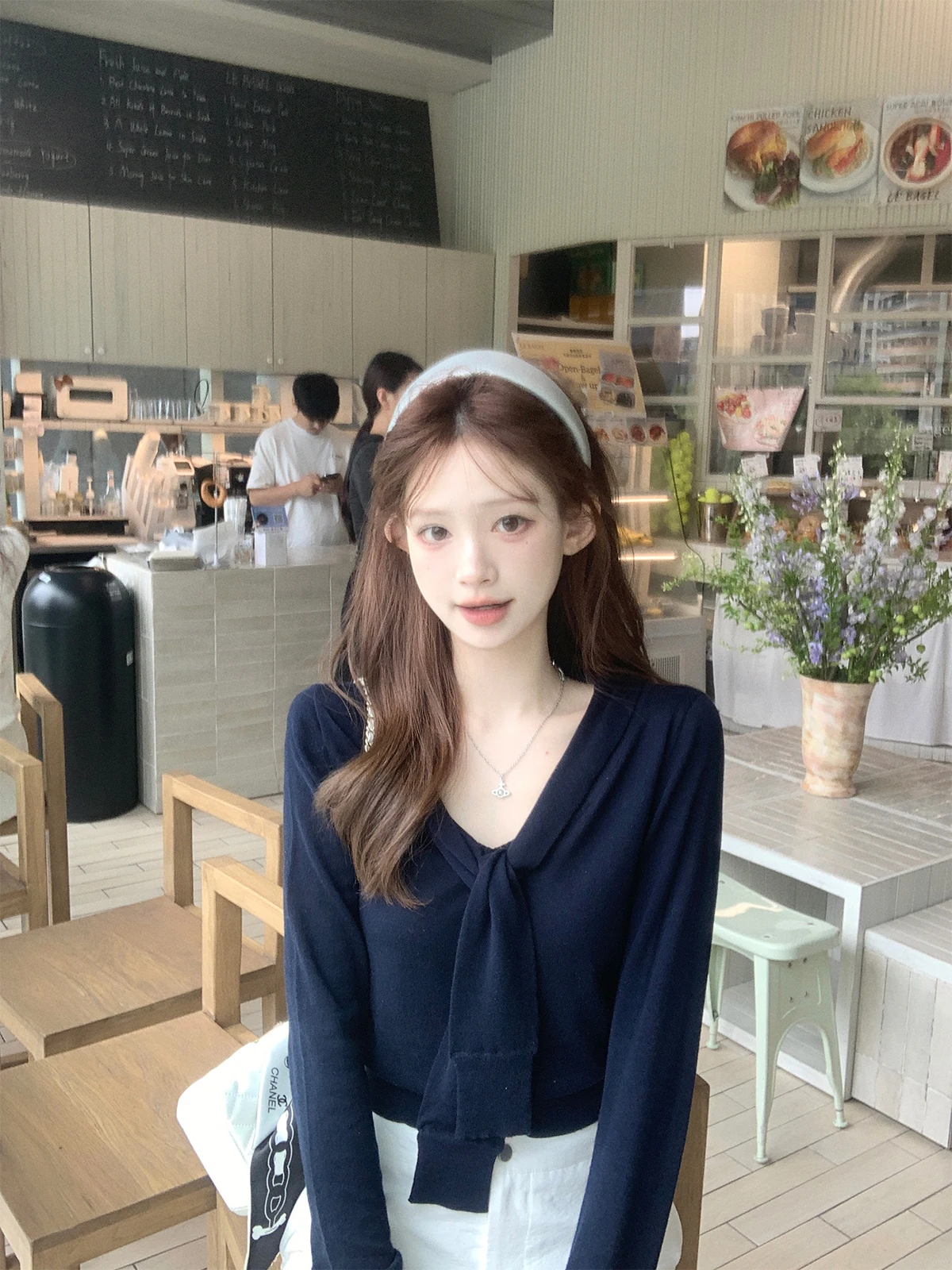 

Легкий трикотажный топ из смесовой пряжи с V-образным вырезом, шелково-шерстяной, с эффектом антивозрастного ухода, женский, повседневный, в стиле Sea Breeze