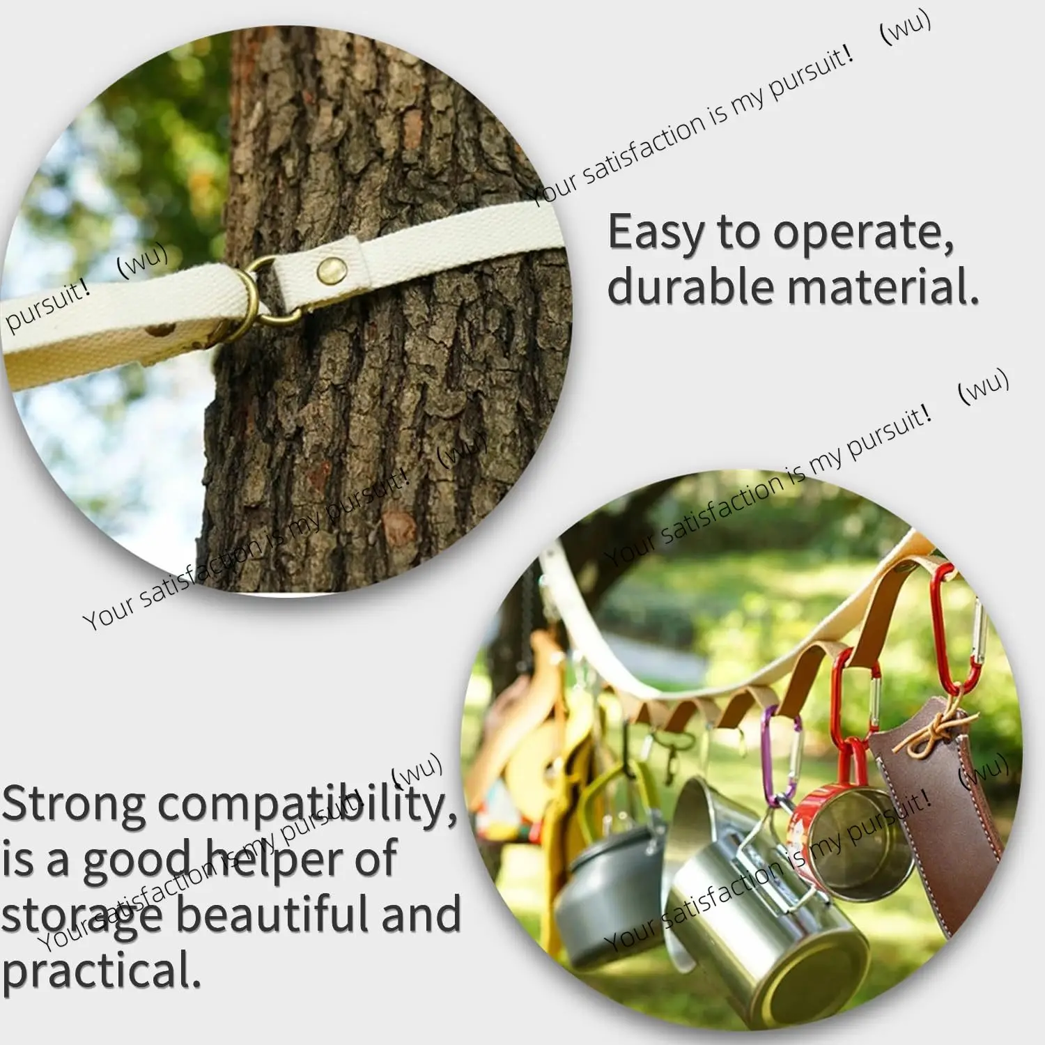 Outdoor travel clothesline, leather camping camping equipment PU canopy webbing portable extended tent lanyard