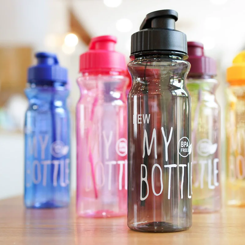 Plastic Water Bottle Portable Sports Cup With Anti Drop Rope Outdoor  Container Color Transparent Flip Cover Coffee Accessories