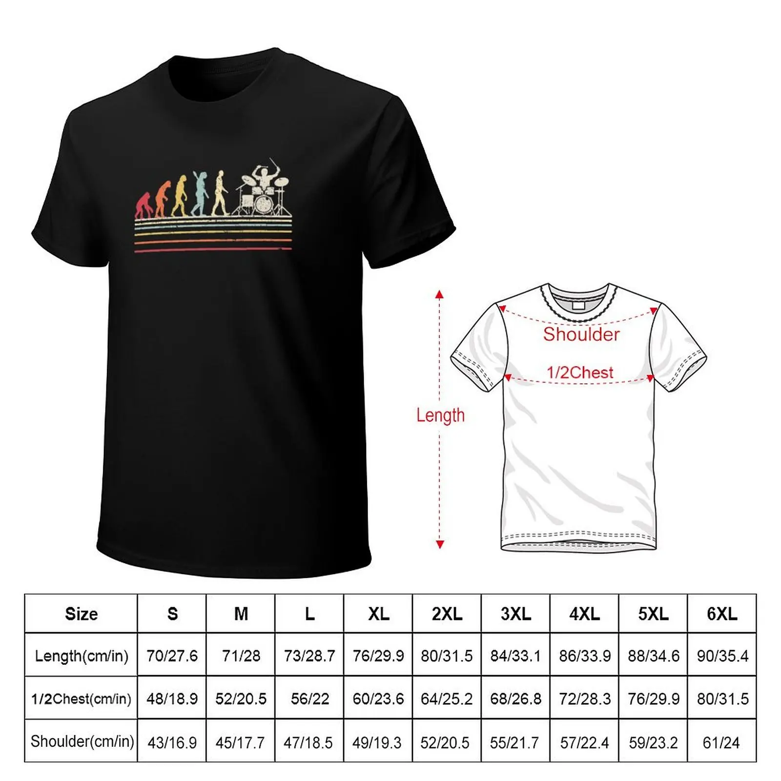 Funny Drummer Graphic. Retro Vintage Evolution Of Man Print T-Shirt Soft Lightweight Cotton T-Shirt