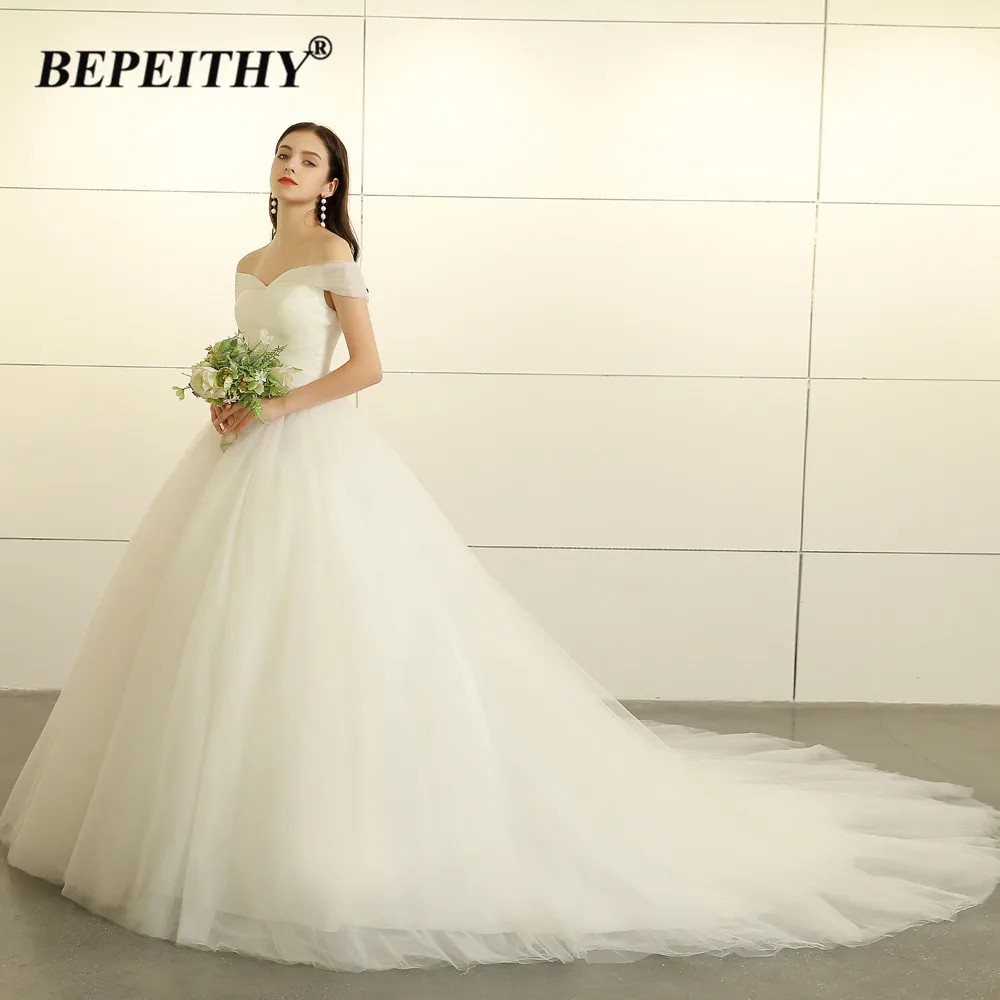 BEPEITHY-vestido De Novia blanco con hombros descubiertos, plisado, Vintage, línea A