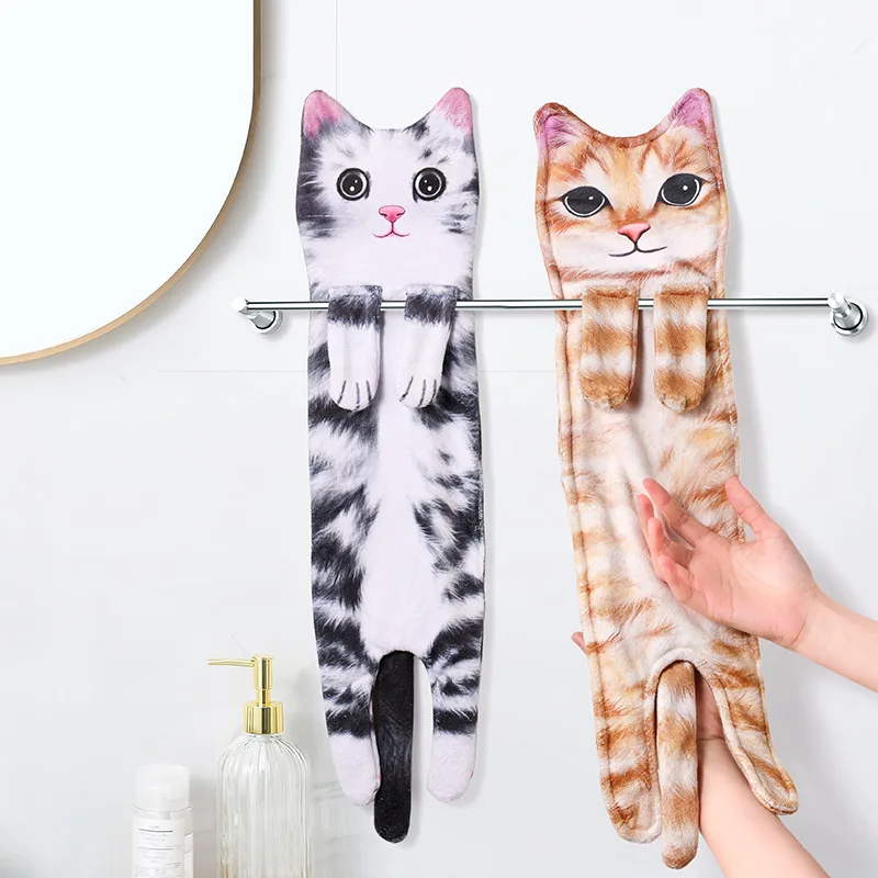 Creative And Realistic Cats Can Hang Hand Wipes Ins Cute Cartoon Print Cat Towel Quick Dry Can Hang Face Towel Soft Hand Wipe