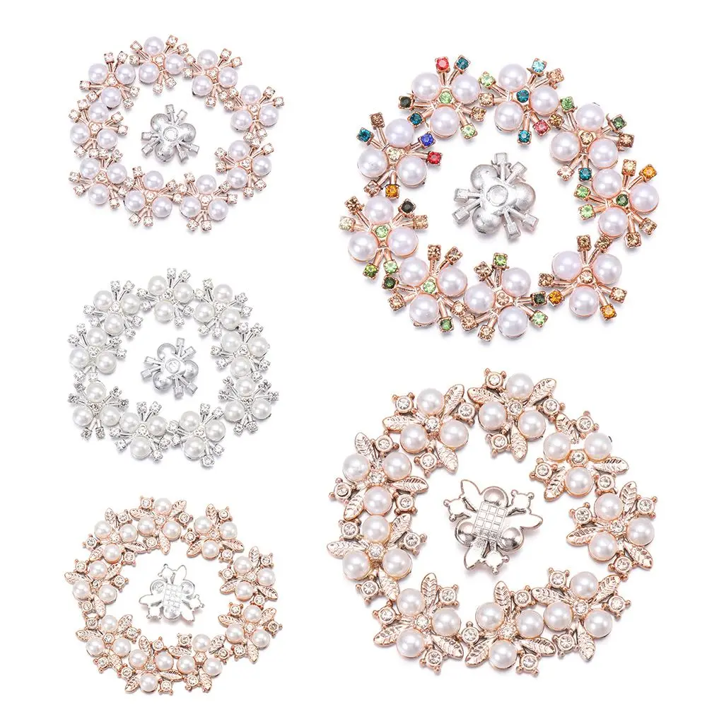 10PCS Pearl Flower Rhinestone Buttons Sparkling Crystal Hairpins Decoration Clothes Sewing Accessories