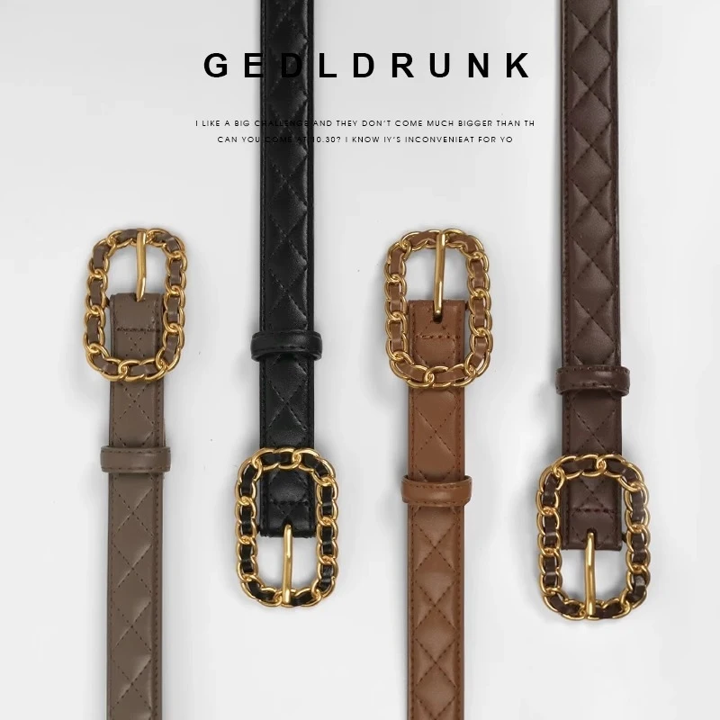 Women's suit belt with diamond pattern decoration, versatile for pairing with coats, sweaters, dresses, and waist-cinching black