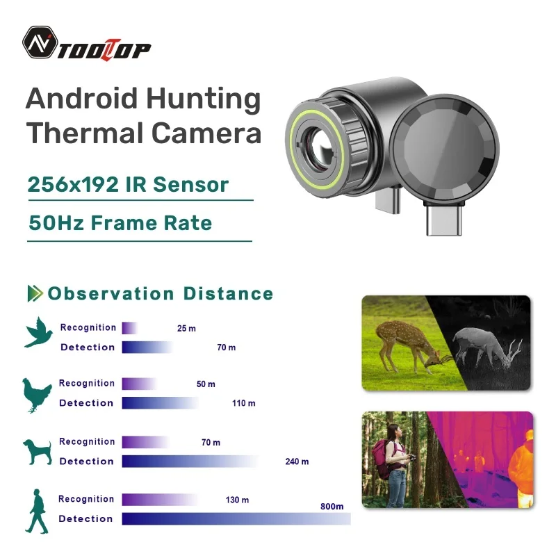 

TOOLTOP M7 256*192 Тепловизионная камера с 8-кратным зумом 800 м Android Тепловизор с ручным фокусом ночного видения для охоты на открытом воздухе