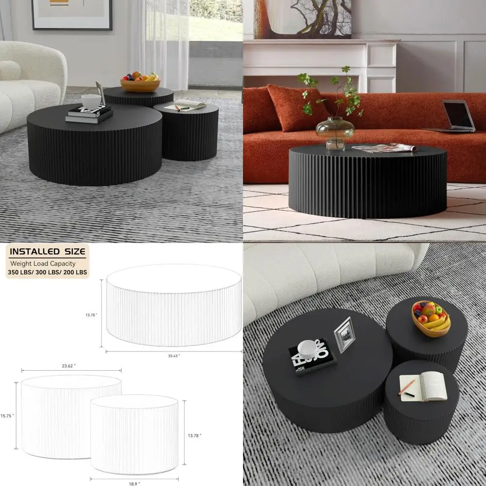 

Modern Nesting Coffee Table Set, 3-Piece Round Wood Accent Side Tables