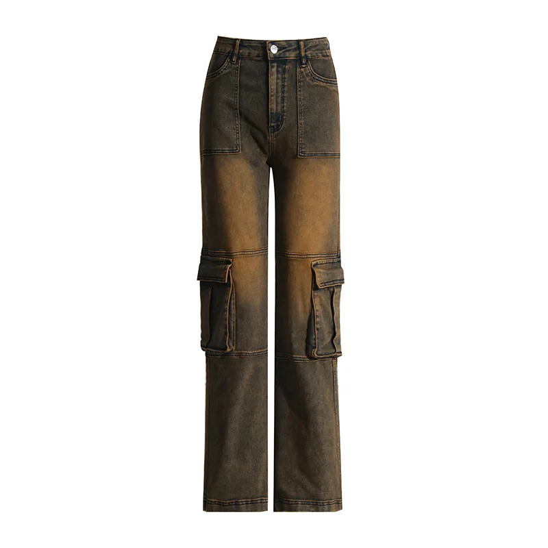 ZAMOR Women's 2026 New High-Waist Straight-Leg Jeans American Retro Cargo Style Casual Denim Pants