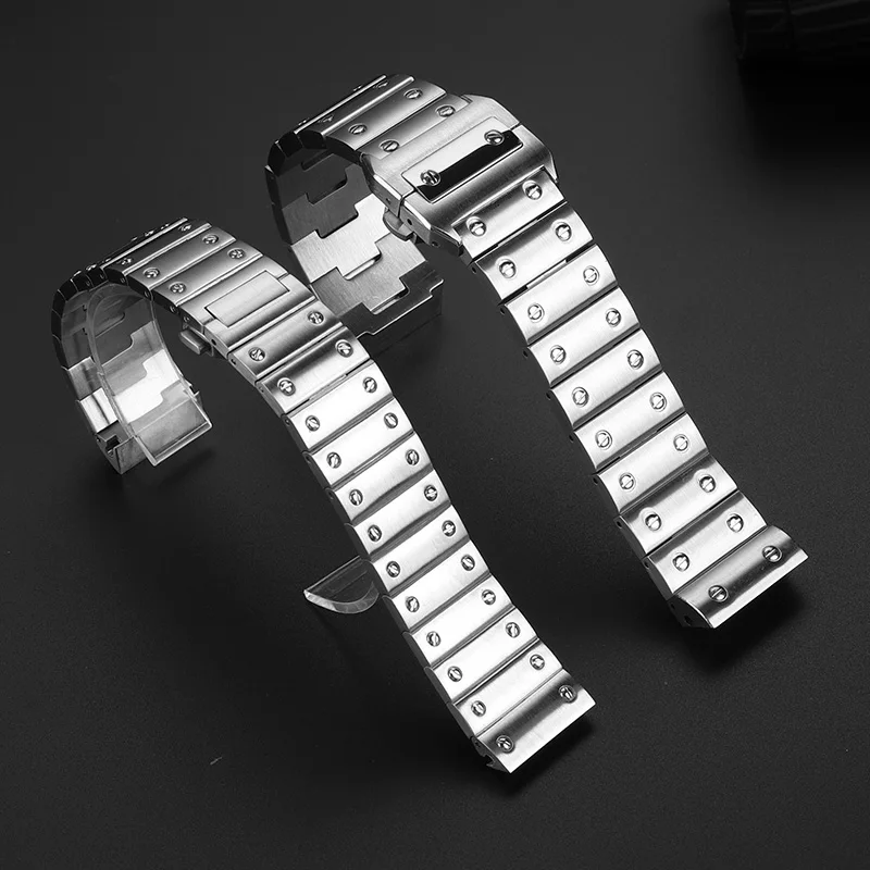 برشام حزام ساعة اليد لكارتييه Santos100 الفولاذ المقاوم للصدأ الرجال معصمه المعدني استبدال سانتوس 100 الفضة الذهب حزام الساعات 20 مللي متر 23 مللي متر