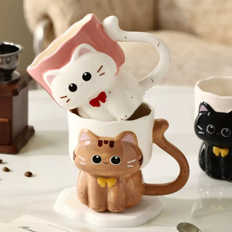 Cartoon Cat Mug Ceramic Relief Cat Mug Lovers Office Home Mug Cute Home Drinking Utensils Living Room Coffee Table Decoration view 5